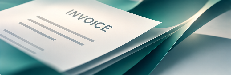 Close-up of an invoice with flowing teal material.